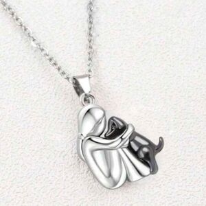 4/$40 New 3D Silver Girl & Gray Dog Necklace
